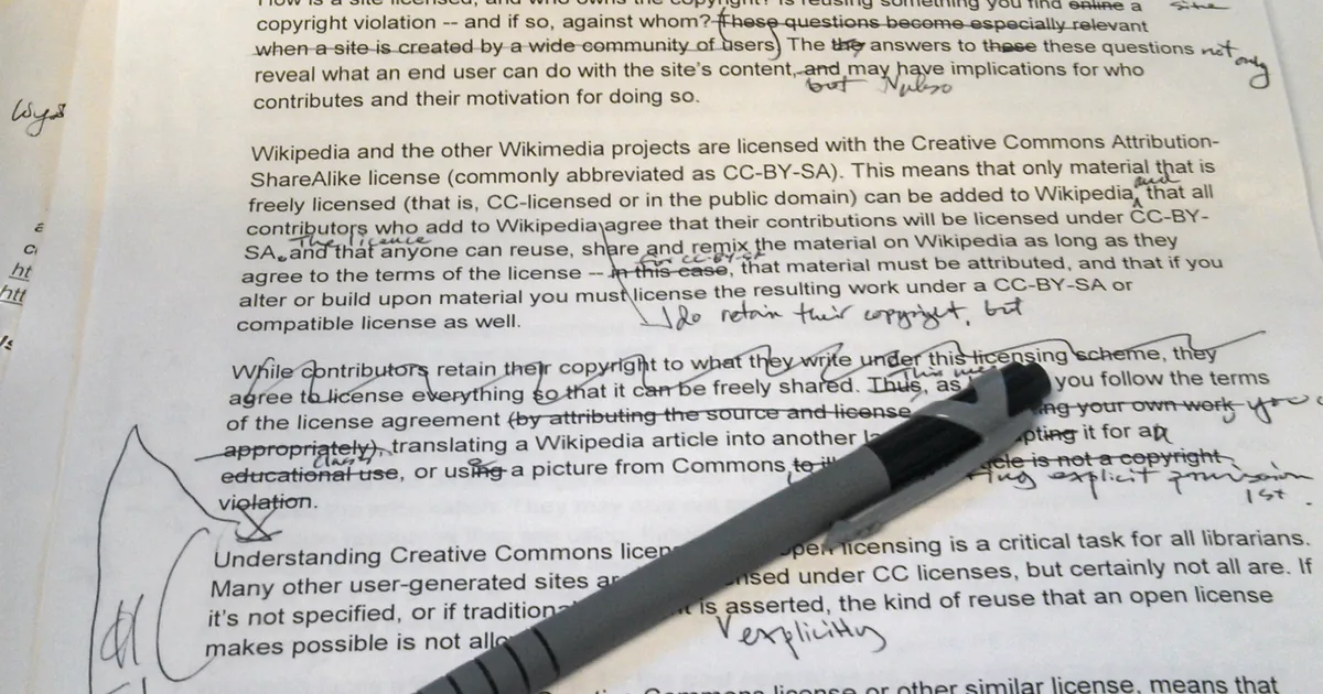 A printed manuscript page marked up by hand during copy editing.