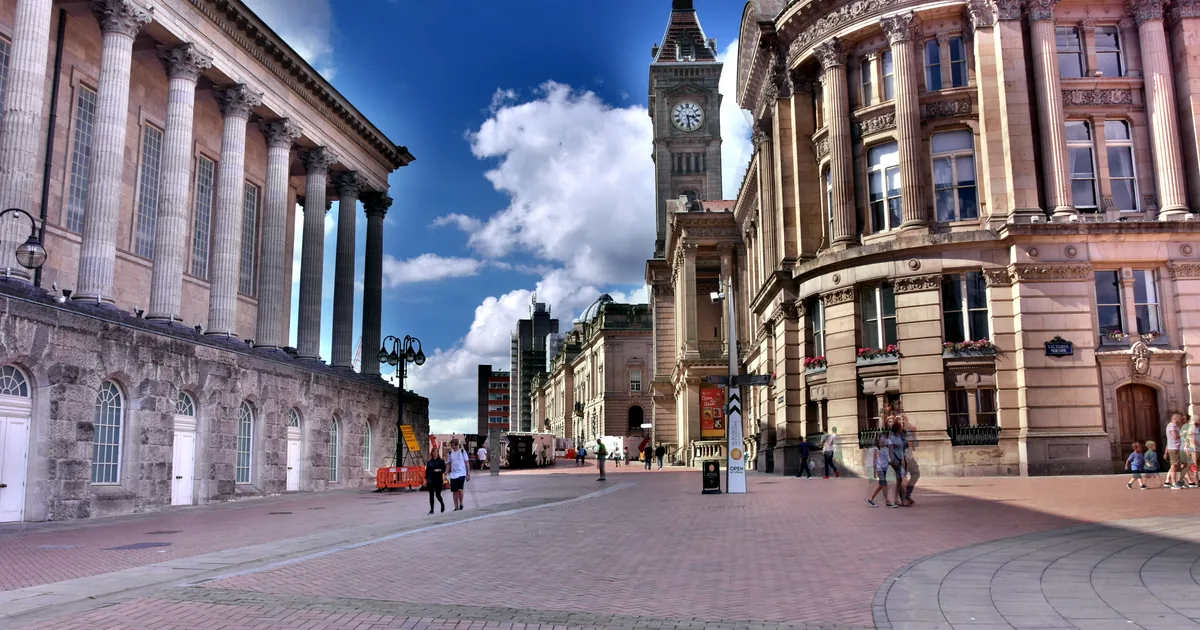 Birmingham Town Hall and the Council House seen from Victoria Square.