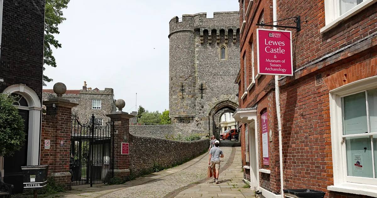Castle Gate, the medieval entrance to Lewes Castle, Lewes, East Sussex.