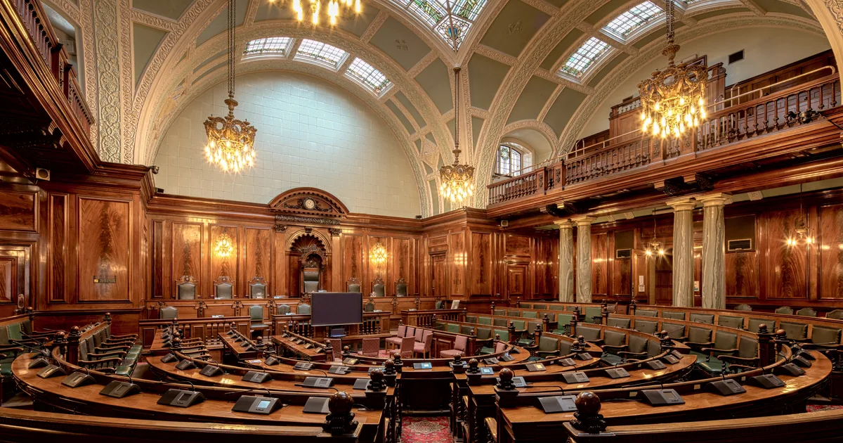 The council chamber inside Bradford City Hall.